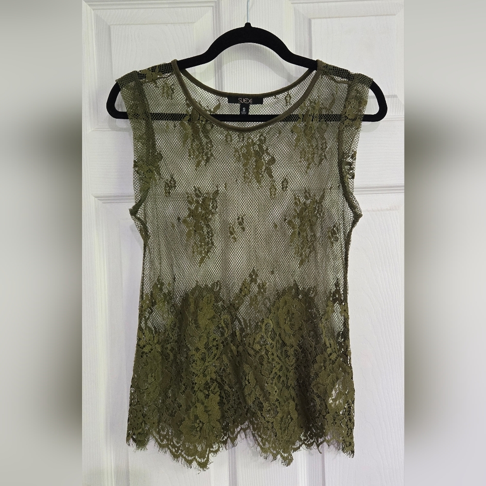 Forest Green Sleeveless Lace Blouse | Size S
